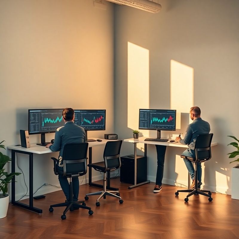 Estudio de desarrollo en Madrid con desarrolladores trabajando en paneles de trading