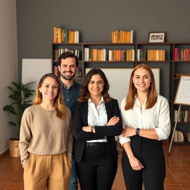 Pequeño equipo de estrategia de contenido en un estudio de tonos pizarra en Barcelona
