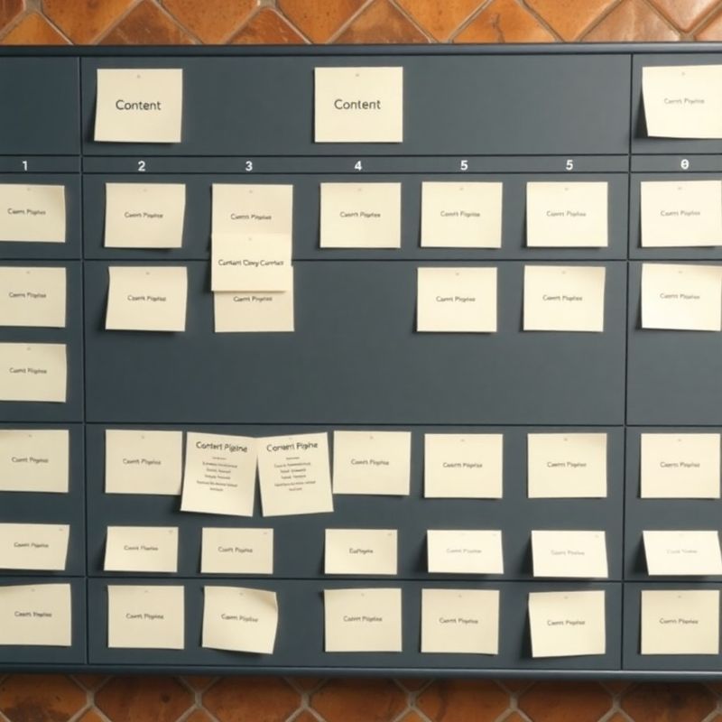 Tablero de flujo de contenido tipo kanban con notas adhesivas